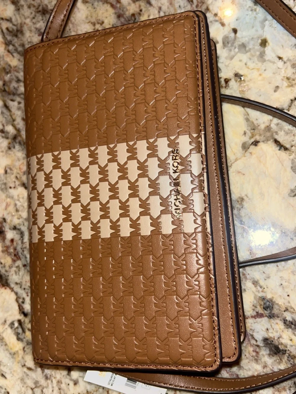 Michael Kors Brown and Cream Patterned Crossbody